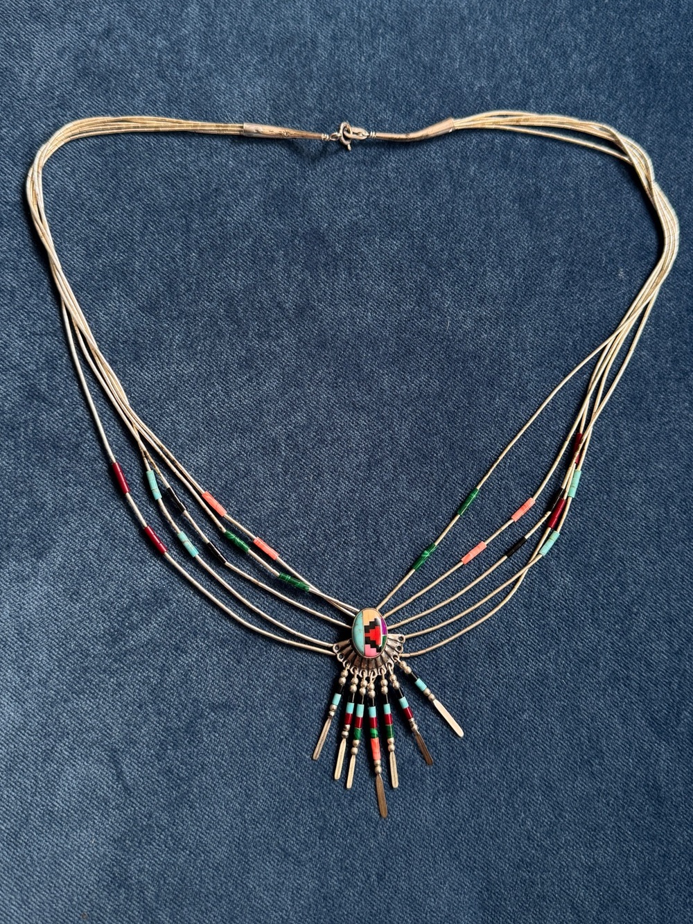 Vintage Sterling Silver Multi-Stone
5 Strand Mosaic Necklace